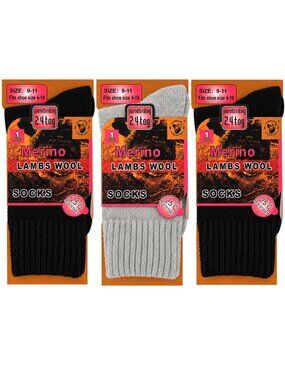Women Merino Lamb Wool Socks, 3-Pack, Size 9-11 Warm Winter Hiking Thermal Socks